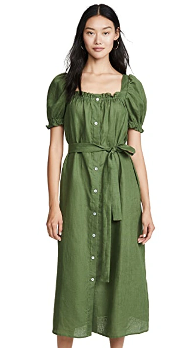 Shop Sleeper Brigitte Linen Midi Dress In Green