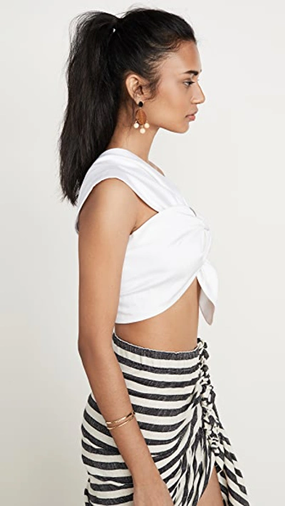 Just Bee Queen Sol Knotted One-shoulder Crop Top In White