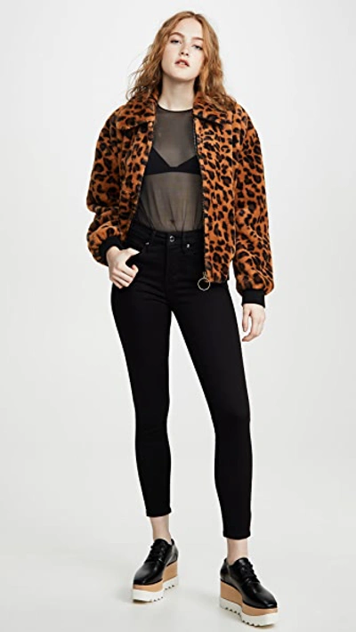 Shop Joa Leopard Faux Fur Bomber Jacket In Leopard/caramel