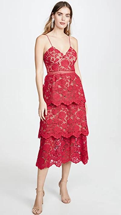 Shop Self-portrait Flower Lace Midi Dress In Fuchsia