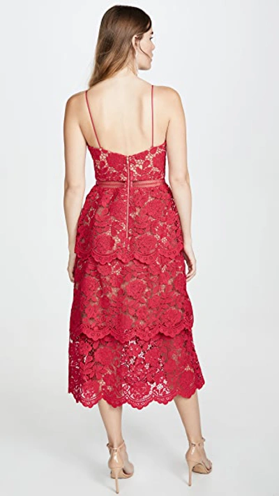 Shop Self-portrait Flower Lace Midi Dress In Fuchsia