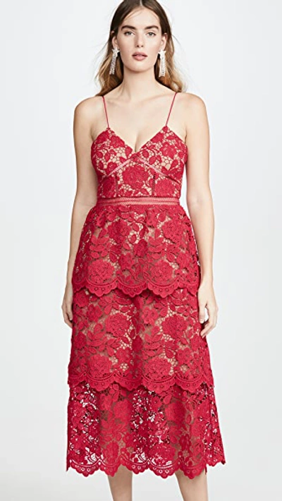 Shop Self-portrait Flower Lace Midi Dress In Fuchsia