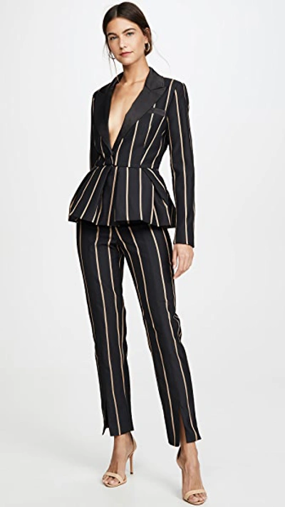 Shop Self-portrait Tailoring Stripe Jumpsuit In Black/beige