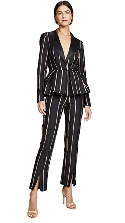 Shop Self-portrait Tailoring Stripe Jumpsuit In Black/beige