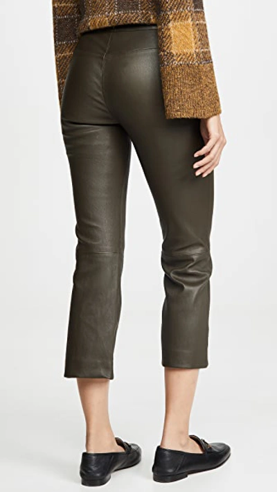 Shop Theory Cropped Leather Pants In Green Slate