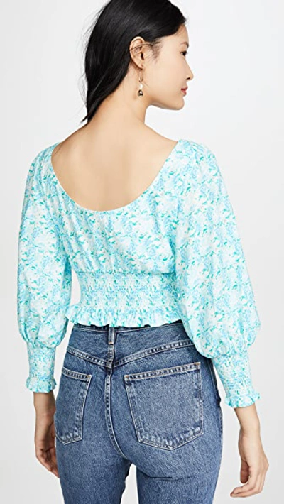 Shop Rixo London Helena Blouse In Italian Floral Blue Green