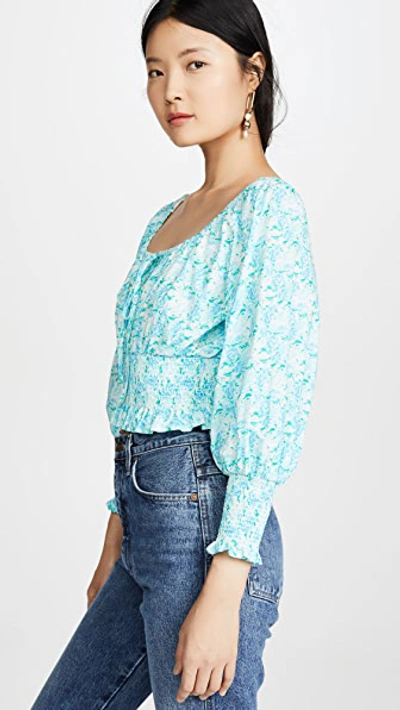 Shop Rixo London Helena Blouse In Italian Floral Blue Green