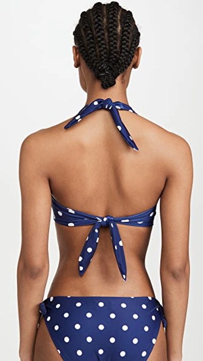 Shop Shoshanna Tie Front Halter Bikini Top In Navy/white