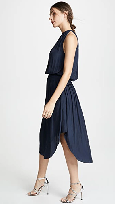Ramy Brook Audrey Sleeveless Blouson Midi Dress In Navy