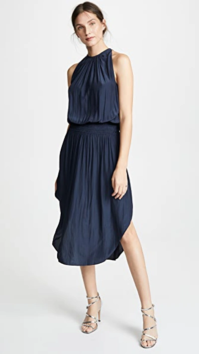 Ramy Brook Audrey Sleeveless Blouson Midi Dress In Navy