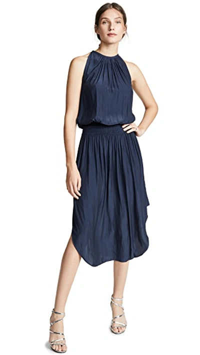 Ramy Brook Audrey Sleeveless Blouson Midi Dress In Navy