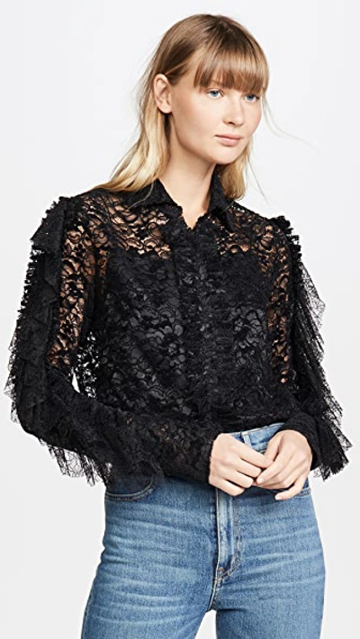 Black Velvet Lace Shirt with Ruffles