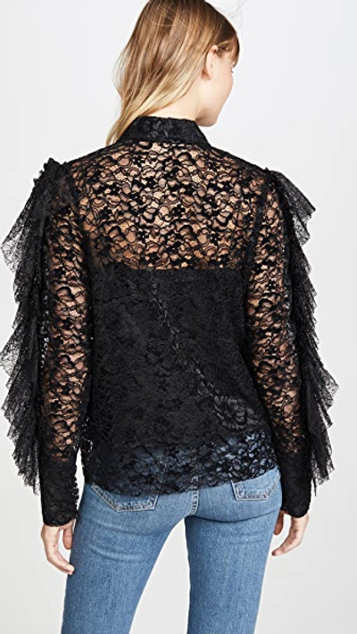 Shop Anais Jourden Black Velvet Lace Shirt With Ruffles