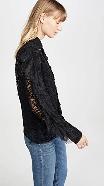 Black Velvet Lace Shirt with Ruffles