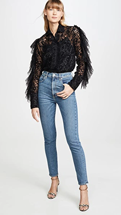 Shop Anais Jourden Black Velvet Lace Shirt With Ruffles
