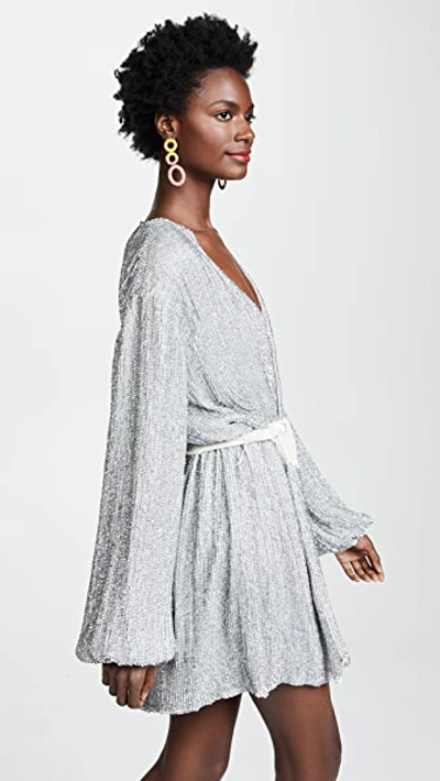 Retroféte Gabrielle Velvet-trimmed Sequined Chiffon Mini Wrap Dress In Silver