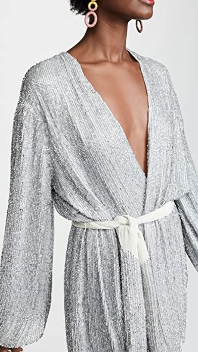 Retroféte Gabrielle Velvet-trimmed Sequined Chiffon Mini Wrap Dress In Silver
