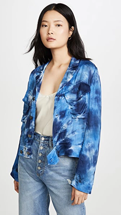 Shop Raquel Allegra Cargo Jacket In Sea Tie Dye