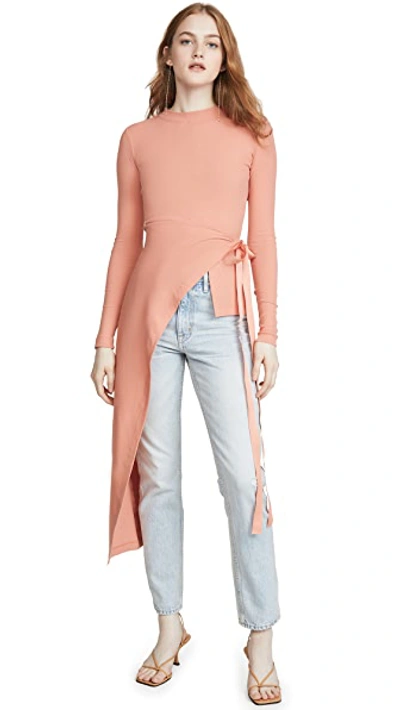 Shop Rosetta Getty Long Sleeve Apron Wrap T-shirt In Coral