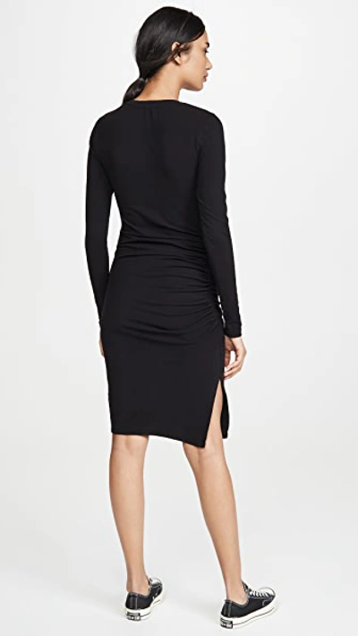 Shop Sundry Long Sleeve Ruched Slit Dress In Black