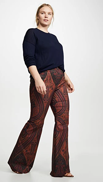 Shop Adam Lippes Printed High Waisted Flare Pants In Rust Paisley