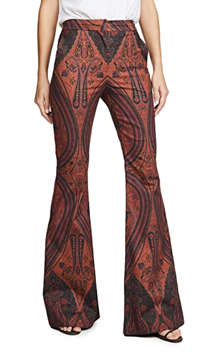 Shop Adam Lippes Printed High Waisted Flare Pants In Rust Paisley