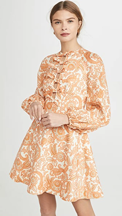 Shop Zimmermann Peggy Scallop Short Dress In Orange Paisley