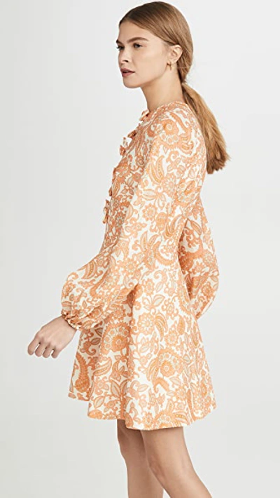 Shop Zimmermann Peggy Scallop Short Dress In Orange Paisley