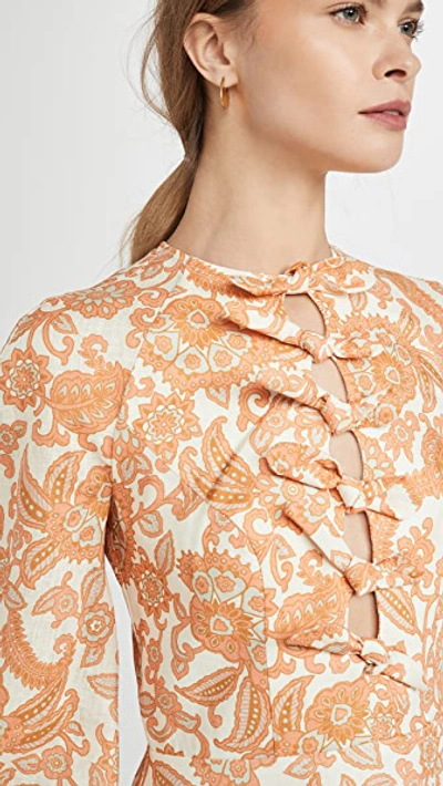 Shop Zimmermann Peggy Scallop Short Dress In Orange Paisley