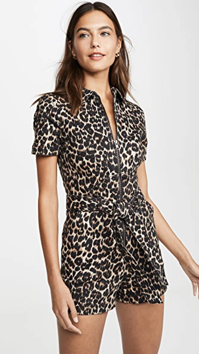 Shop Alice And Olivia Gorgeous Shorts Jumpsuit In Leopard