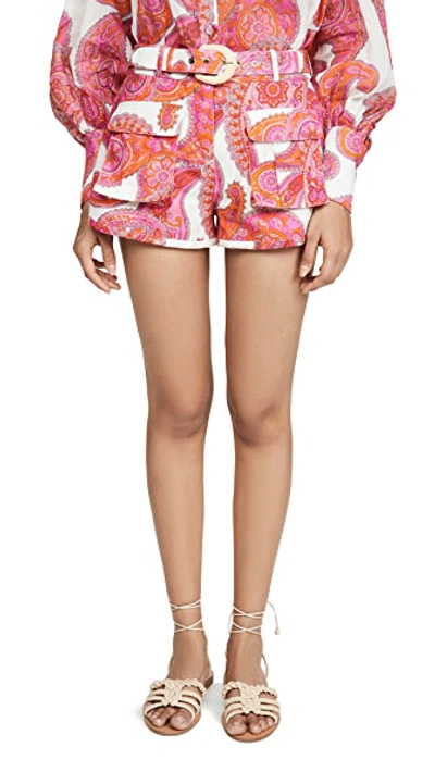 Shop Zimmermann Peggy Safari Pocket Shorts In Magenta Ivory Paisley