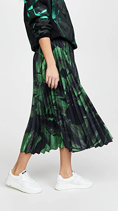 Shop Off-white Green Brushstroke Plisse Skirt In Black Green