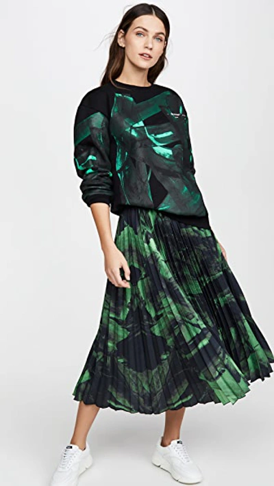 Green Brushstroke Plisse Skirt