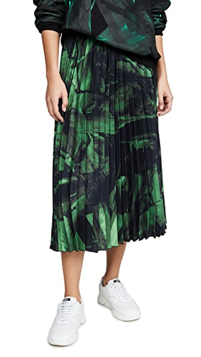 Green Brushstroke Plisse Skirt