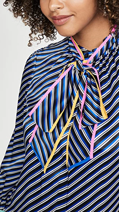 Shop Tory Burch Printed Bow Blouse In Blue Bias Stripe