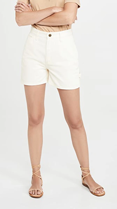 Shop Lee Vintage Modern High Rise Dungaree Shorts In Ecru Herringbone