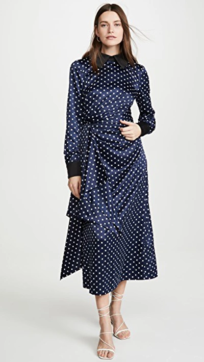 Shop Keepsake Foolish Long Sleeve Midi Dress In Navy/porcelain Polka Dot