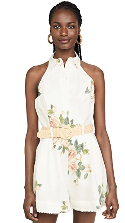 Shop Zimmermann Kirra Halterneck Romper In Ivory Magnolia