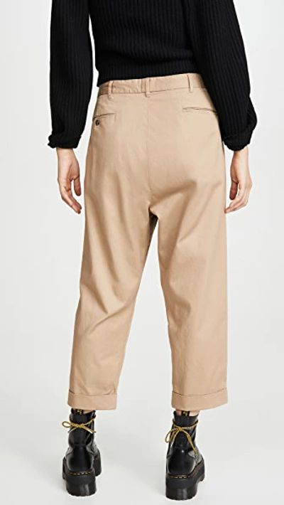 Shop R13 Cropped Triple-pleat Crossover Pants In Khaki