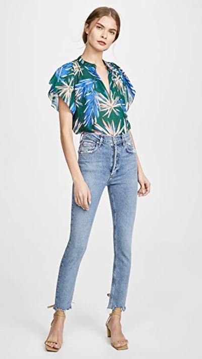 Shop Birds Of Paradis Brett Bohemian Blouse In Palm Print