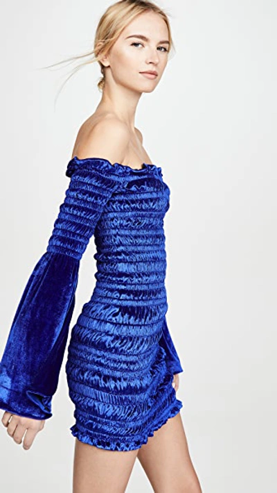 Shop Area Fluid Velvet Ruched Dress In Royal Blue