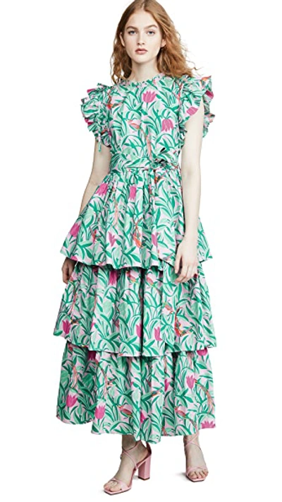 Shop Banjanan Adriana Dress In Tulip Bird Lilac Sachet