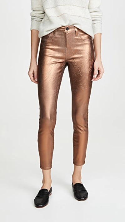 Shop L Agence Margot High Rise Skinny Jeans In Pine Bark/matte Bronze Foil