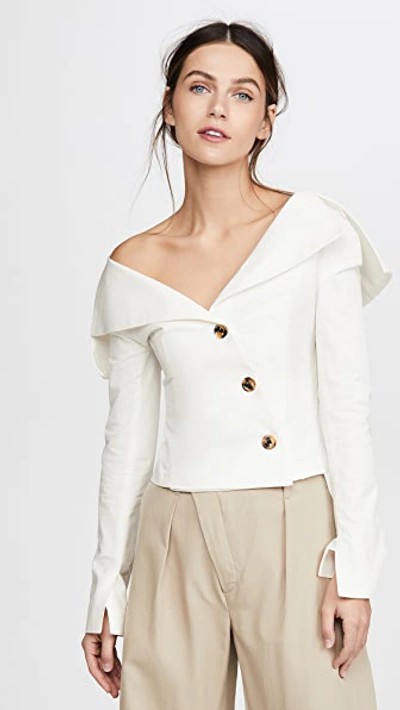 Shop A.w.a.k.e. Off Shoulder Jacket Top In Off-white