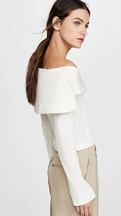 Shop A.w.a.k.e. Off Shoulder Jacket Top In Off-white