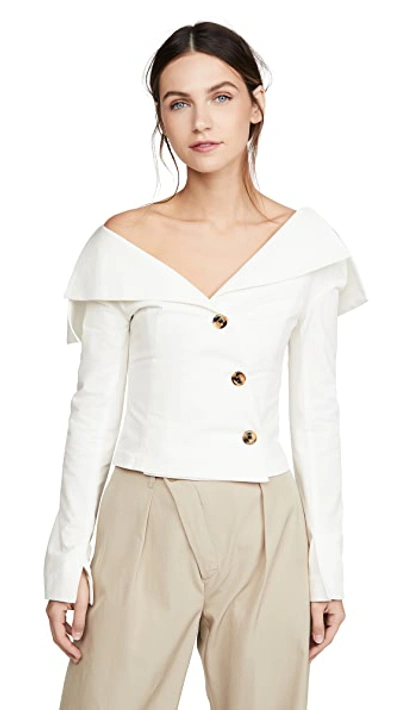 Shop A.w.a.k.e. Off Shoulder Jacket Top In Off-white