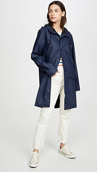 Shop Rains Long Rain Jacket In Blue