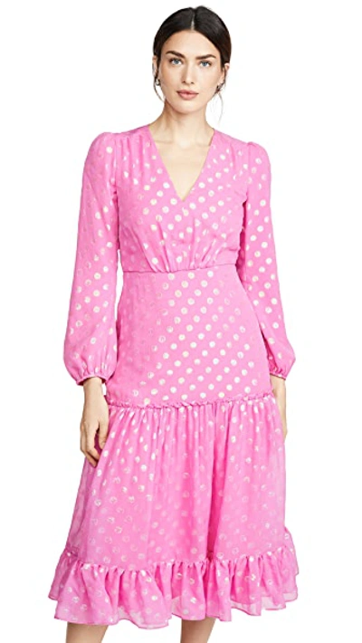 Shop Saloni Devon Dress In Peony Pink Iridescent