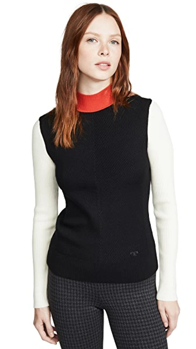 Shop Tory Burch Colorblock Mockneck Sweater In Black