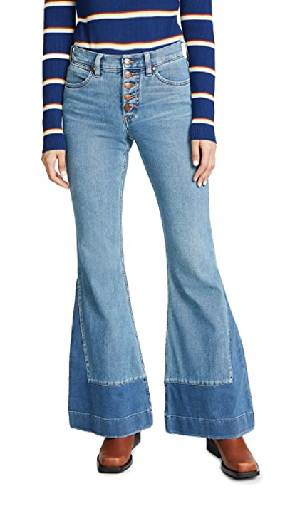 Shop Wrangler High Rise Flare Jeans In Topaz